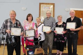Central Frontenac’s Seniors of the Year, from left: Archie and Marilyn Meeks, Mayor Frances Smith, Dave Swann, Joan Wyatt and Jim MacPherson. Photo/Craig Bakay